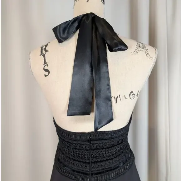 White House Black Market Black Halter Dress Lace Waist Size 4 - Picture 15 of 16